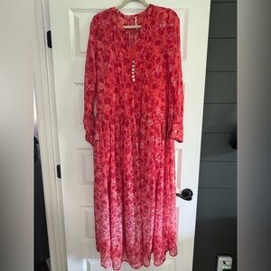Free People Red Floral Long Sleeve Dress